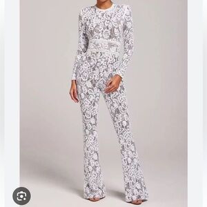 Nadine Merabi Bella Dark Nude Lace Jumpsuit - worn 1x & dry cleaned